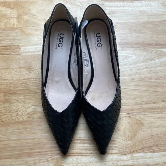 UGG AUSTRALIA Anaya Black Plaited Leather Pointed Toe Kitten Heels Pumps Sz AU 9 - Picture 6 of 13